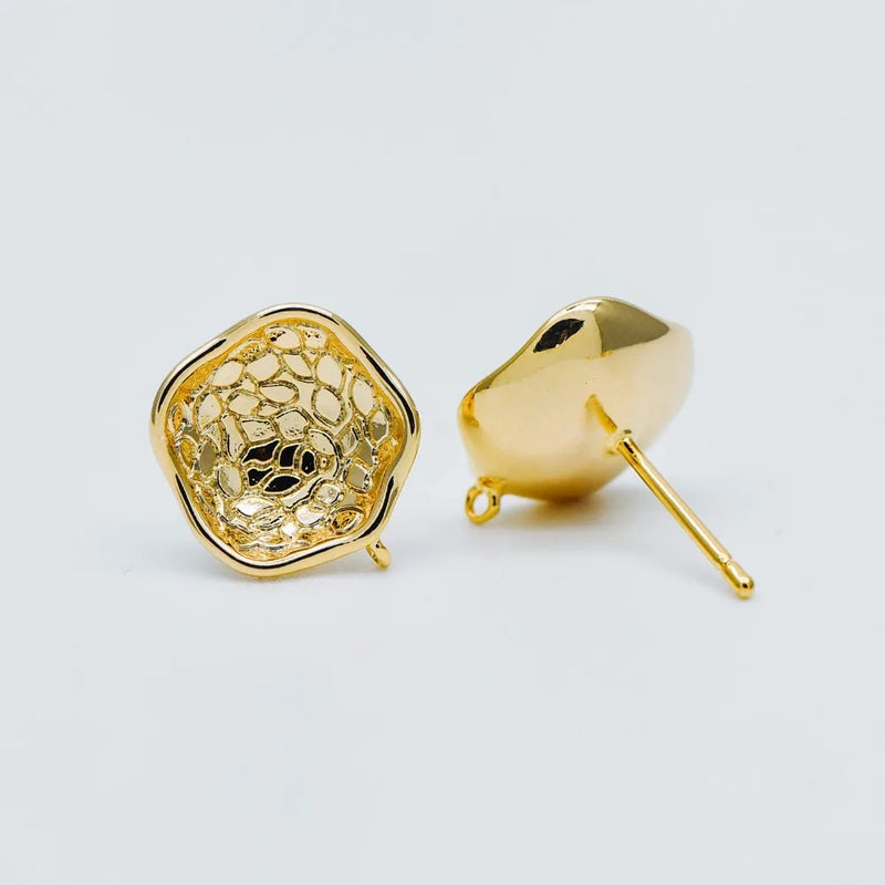 10pcs Plated Brass Flower Ear Posts 13mm with Loop