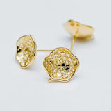 10pcs Plated Brass Flower Ear Posts 13mm with Loop