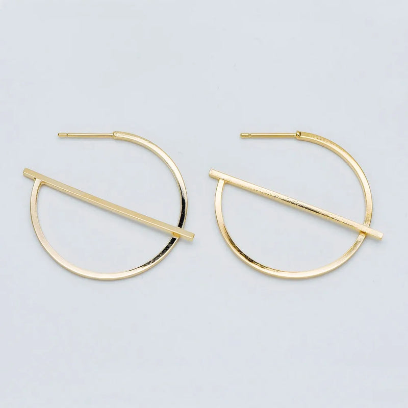 10pcs Geometric Circle Stud Earring Posts, 35mm Size, Plated Brass (GB-509)