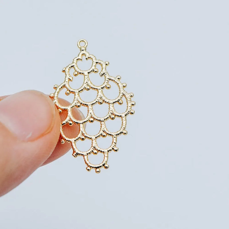 10pcs Brass Filigree Charm Pendants 29x19mm, Lead Nickel Free
