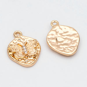 10pcs Plated Brass Butterfly Charms with CZ Paved Pendants