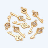 10pcs Key Charm CZ Paved Pendants 15x6mm Brass Jewelry DIY Craft