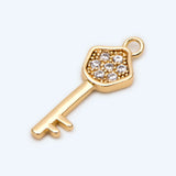 10pcs Key Charm CZ Paved Pendants 15x6mm Brass Jewelry DIY Craft