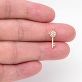 10pcs Key Charm CZ Paved Pendants 15x6mm Brass Jewelry DIY Craft