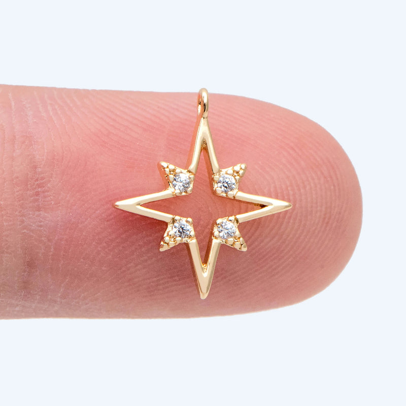 10pcs Plated Brass North Star Charms 14x12mm CZ Paved Tiny Star Pendants