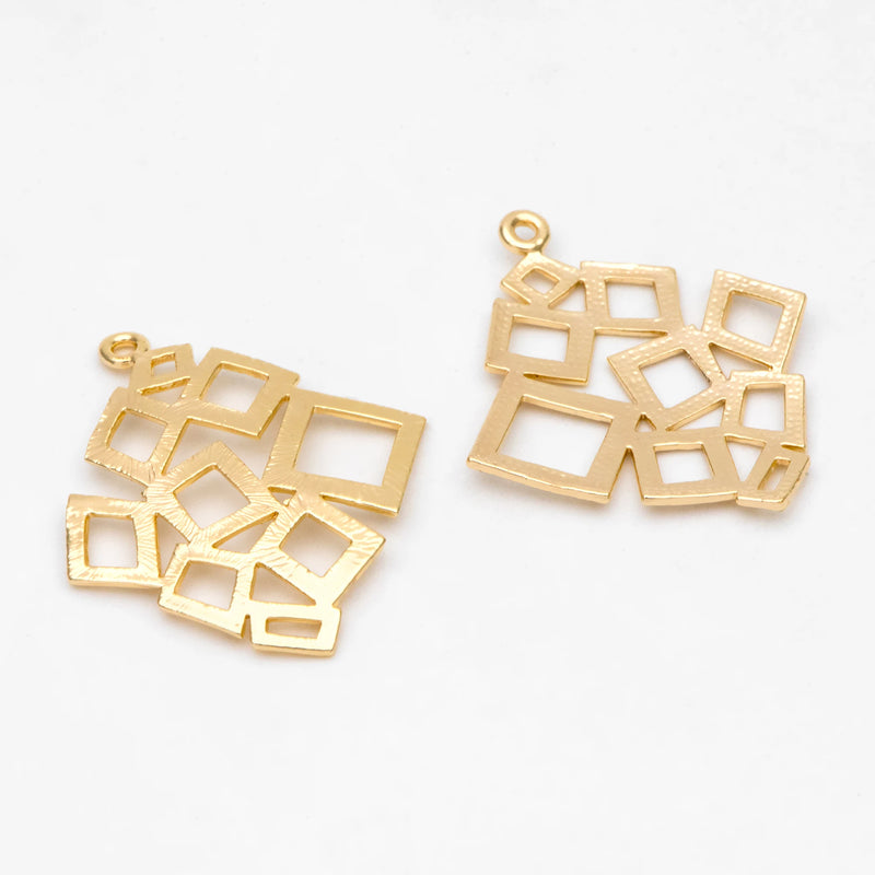 10pcs Brass Square Pendants, Geometric Charms For Jewelry Making (GB-3085)