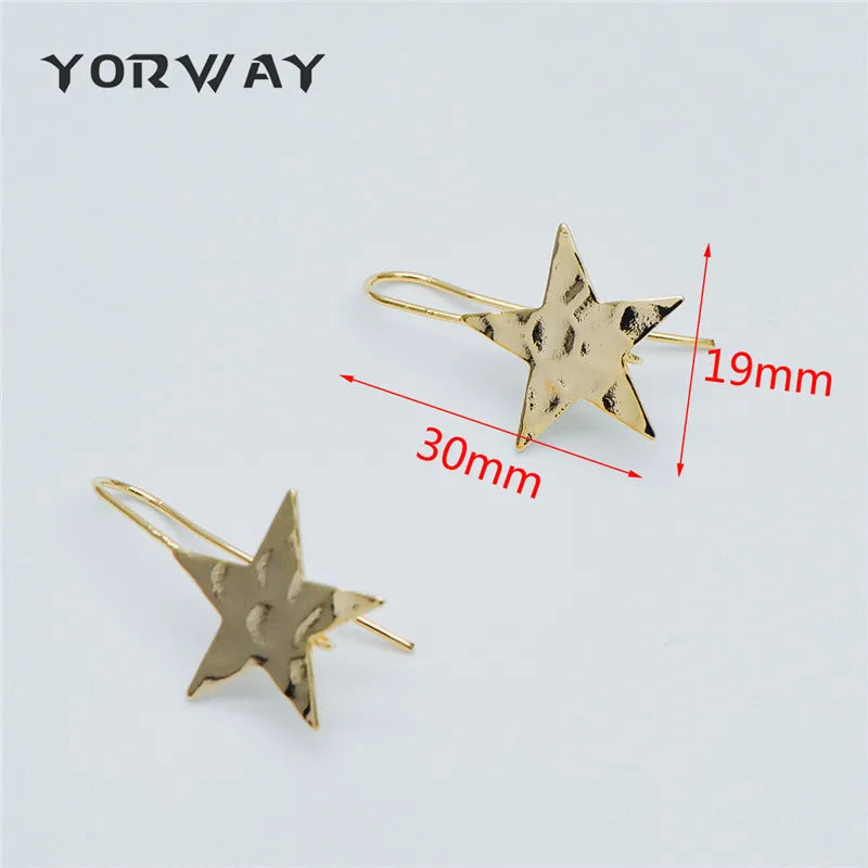 10pcs Plated Brass Star Ear Hooks 30x19mm Earwires Earring Post Components