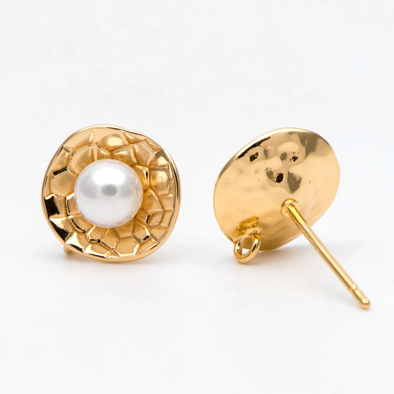 10pcs Plated Brass Textured Ear Posts, Pearl Earring Mounts, Stud Earrings