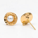 10pcs Plated Brass Textured Ear Posts, Pearl Earring Mounts, Stud Earrings