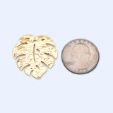 10pcs Plated Brass Monstera Leaf Charms 30mm Hammered Palm Tree Pendants