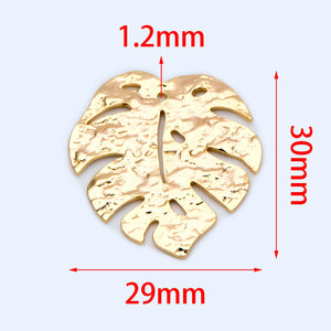 10pcs Plated Brass Monstera Leaf Charms 30mm Hammered Palm Tree Pendants