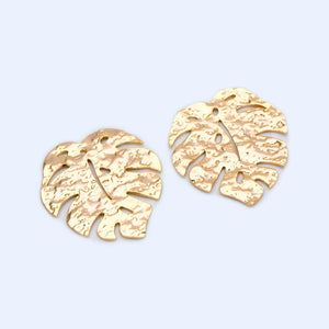 10pcs Plated Brass Monstera Leaf Charms 30mm Hammered Palm Tree Pendants