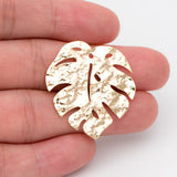 10pcs Plated Brass Monstera Leaf Charms 30mm Hammered Palm Tree Pendants