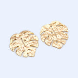 10pcs Plated Brass Monstera Leaf Charms 30mm Hammered Palm Tree Pendants