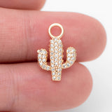 Plated CZ Micro Pave Cactus Charm,16x11mm