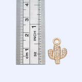 Plated CZ Micro Pave Cactus Charm,16x11mm