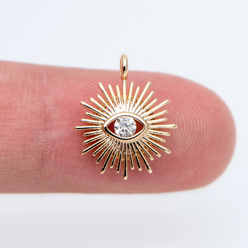Plated CZ Paved Eye Charm Evil Eye Pendant Sun Pendants