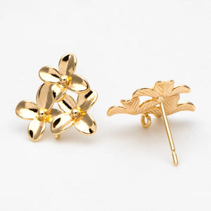 10pcs Floral Stud Earring Posts, 14mm with Loop (GB-956)