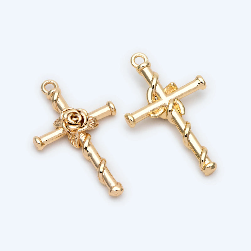 10pcs Rose Cross Charm 26x16mm Earring Findings DIY Jewelry Making Supplies