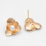 10pcs Rough Flower Ear Posts 15x15mm, Pearl Peg Earring Mounts