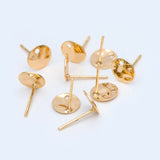 10pcs Round Hammered Disc Ear Posts 8/10mm, 18K Plated Brass