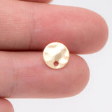 10pcs Round Hammered Disc Ear Posts 8/10mm, 18K Plated Brass