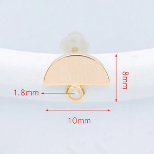 10pcs Semi-circle Ear Posts 10x8mm, Brass Geometric Stud Earrings