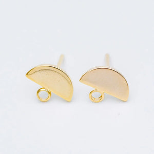 10pcs Semi-circle Ear Posts 10x8mm, Brass Geometric Stud Earrings