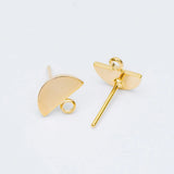10pcs Semi-circle Ear Posts 10x8mm, Brass Geometric Stud Earrings