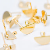 10pcs Semi-circle Ear Posts 10x8mm, Brass Geometric Stud Earrings