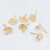 10pcs Semi-circle Ear Posts 10x8mm, Brass Geometric Stud Earrings