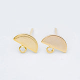 10pcs Semi-circle Ear Posts 10x8mm, Brass Geometric Stud Earrings