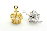 10pcs Silver Crown Charms with CZ Stones for Bracelets