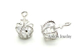 10pcs Silver Crown Charms with CZ Stones for Bracelets