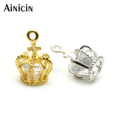 10pcs Silver Crown Charms with CZ Stones for Bracelets