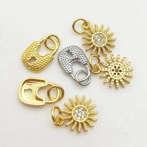 10pcs Silver Mini Lock Sun Pendant CZ DIY Earrings Jewelry Findings