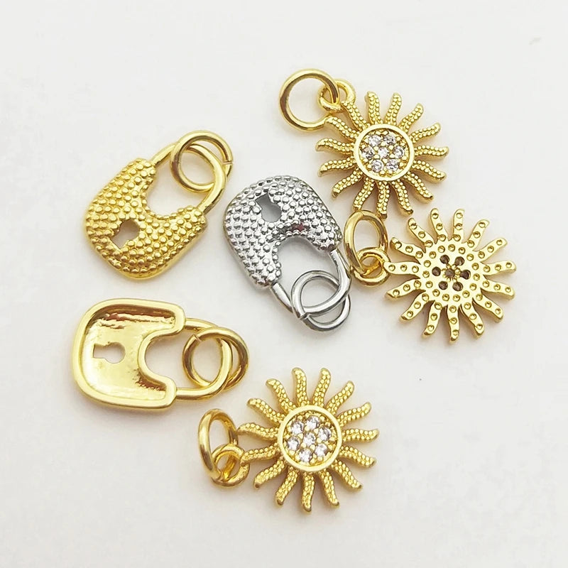 10pcs Silver Mini Lock Sun Pendant CZ DIY Earrings Jewelry Findings
