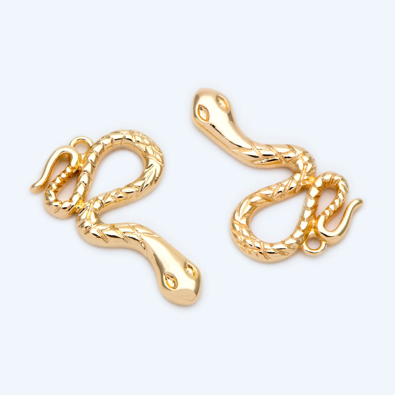 10pcs Snake Charm Necklace Jewelry Pendant 18K Plated Brass (GB-1662)