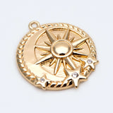 10pcs CZ Paved Sun & Star Charms, 18K Plated Brass, 22x18.5mm