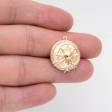10pcs CZ Paved Sun & Star Charms, 18K Plated Brass, 22x18.5mm