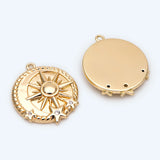 10pcs CZ Paved Sun & Star Charms, 18K Plated Brass, 22x18.5mm