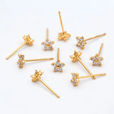 10pcs Tiny Flower Earring Posts 5.3mm, 18K Plated Brass Earring Studs