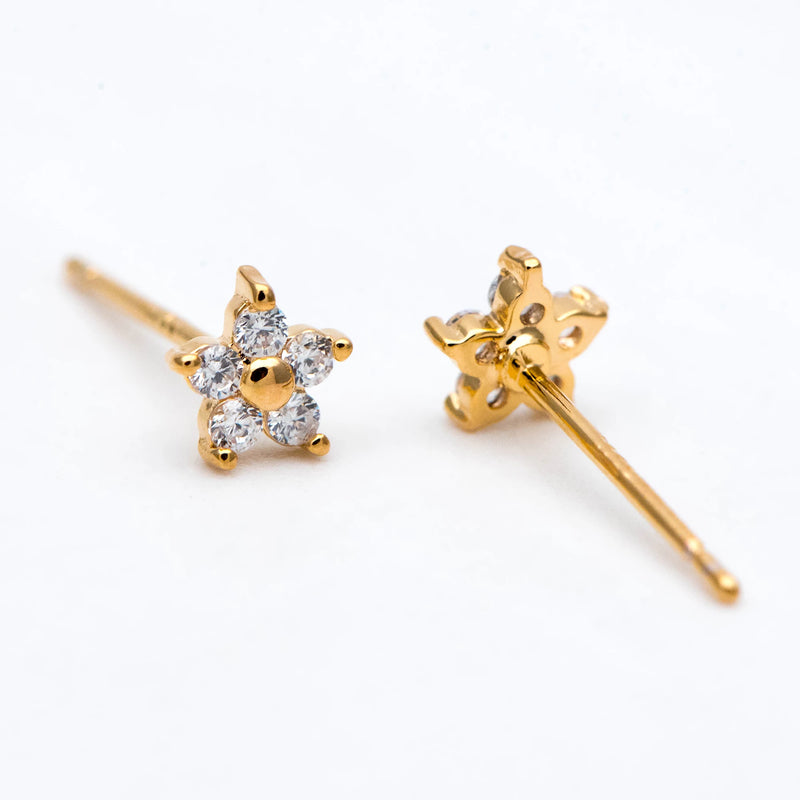 10pcs Tiny Flower Earring Posts 5.3mm, 18K Plated Brass Earring Studs