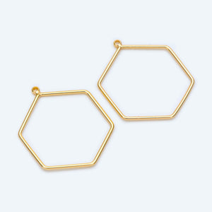 10pcs Hexagon Wire Charms 26x21mm, Geometric Hoop Pendants