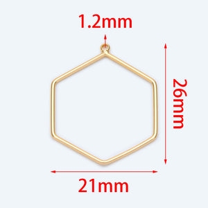 10pcs Hexagon Wire Charms 26x21mm, Geometric Hoop Pendants