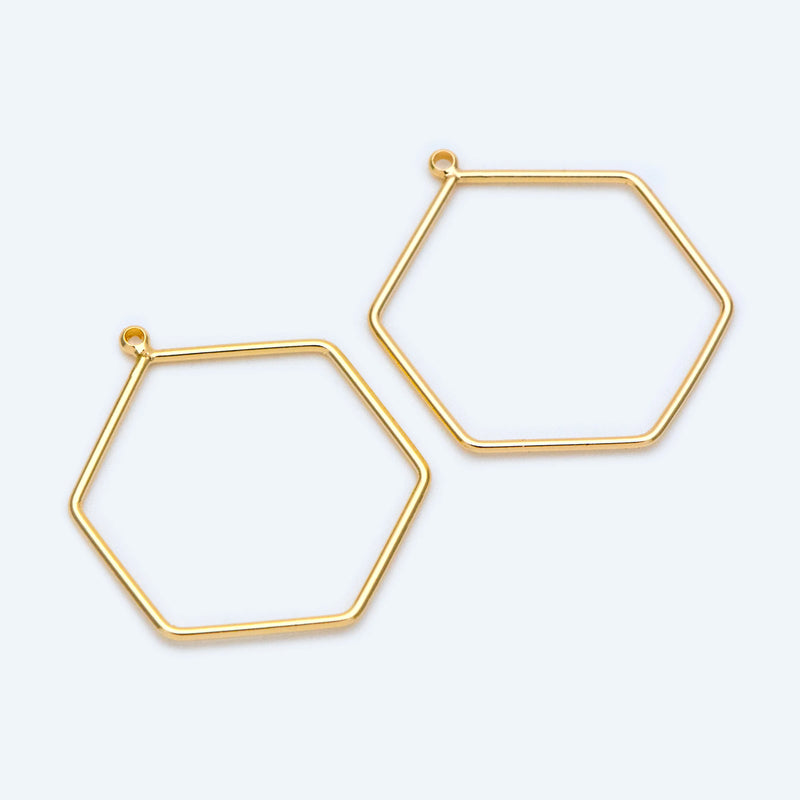 10pcs Hexagon Wire Charms 26x21mm, Geometric Hoop Pendants