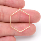 10pcs Hexagon Wire Charms 26x21mm, Geometric Hoop Pendants