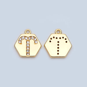 10pcs Plated Brass Constellation Charms 10x11mm CZ Paved Mini Horoscope Pendants