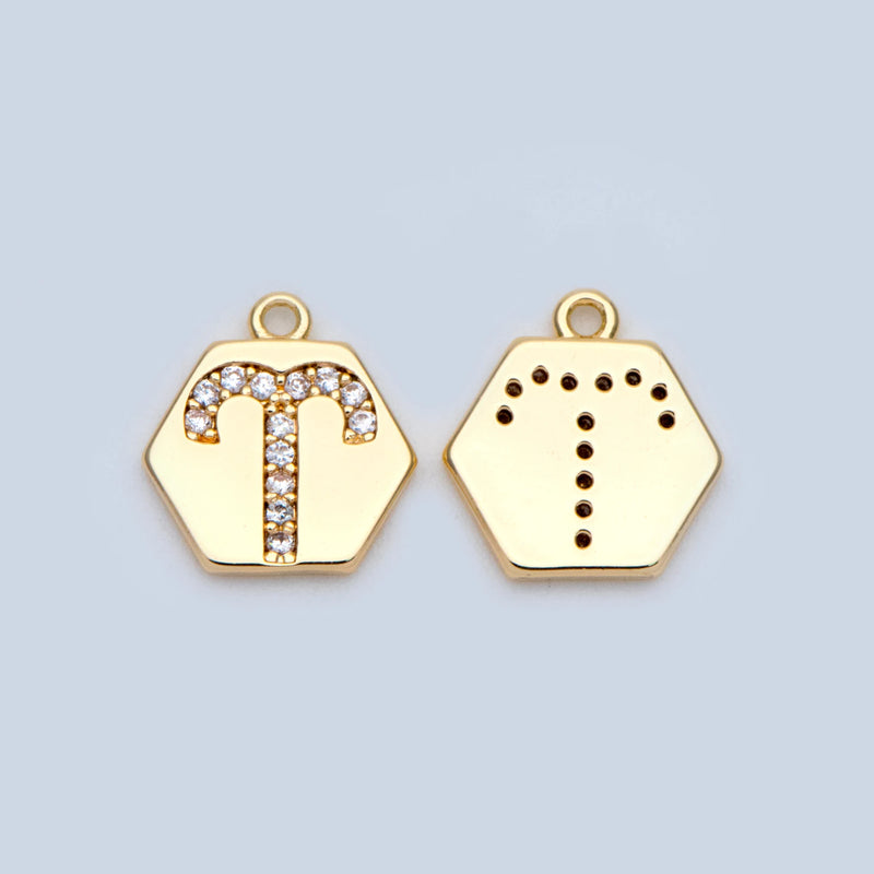 10pcs Plated Brass Constellation Charms 10x11mm CZ Paved Mini Horoscope Pendants