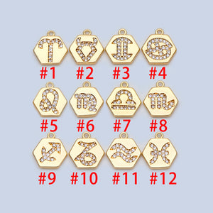 10pcs Plated Brass Constellation Charms 10x11mm CZ Paved Mini Horoscope Pendants